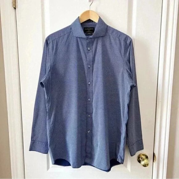 Black Brown 1826 Mens Dress Shirt Non Iron Egyptian Cotton Fitted Blue White 16 - Picture 3 of 14